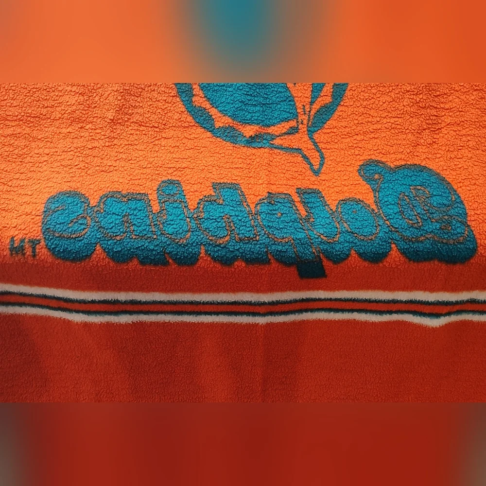 VINTAGE 90's Miami Dolphins Teal and Orange Original Logo Blanket, 6' X 4'